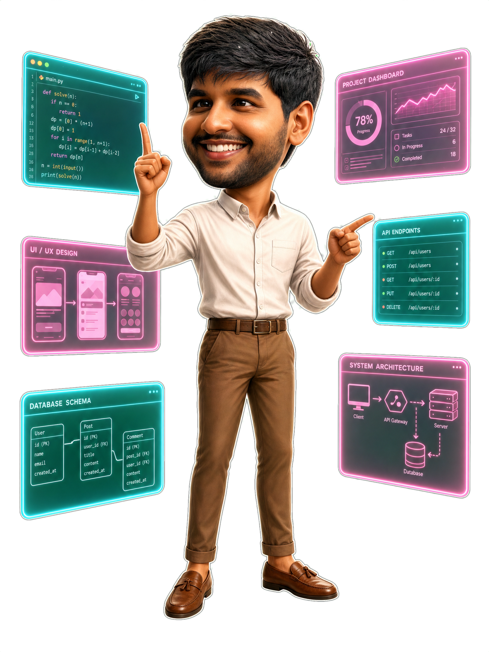 Praneeth pointing at holographic project screens