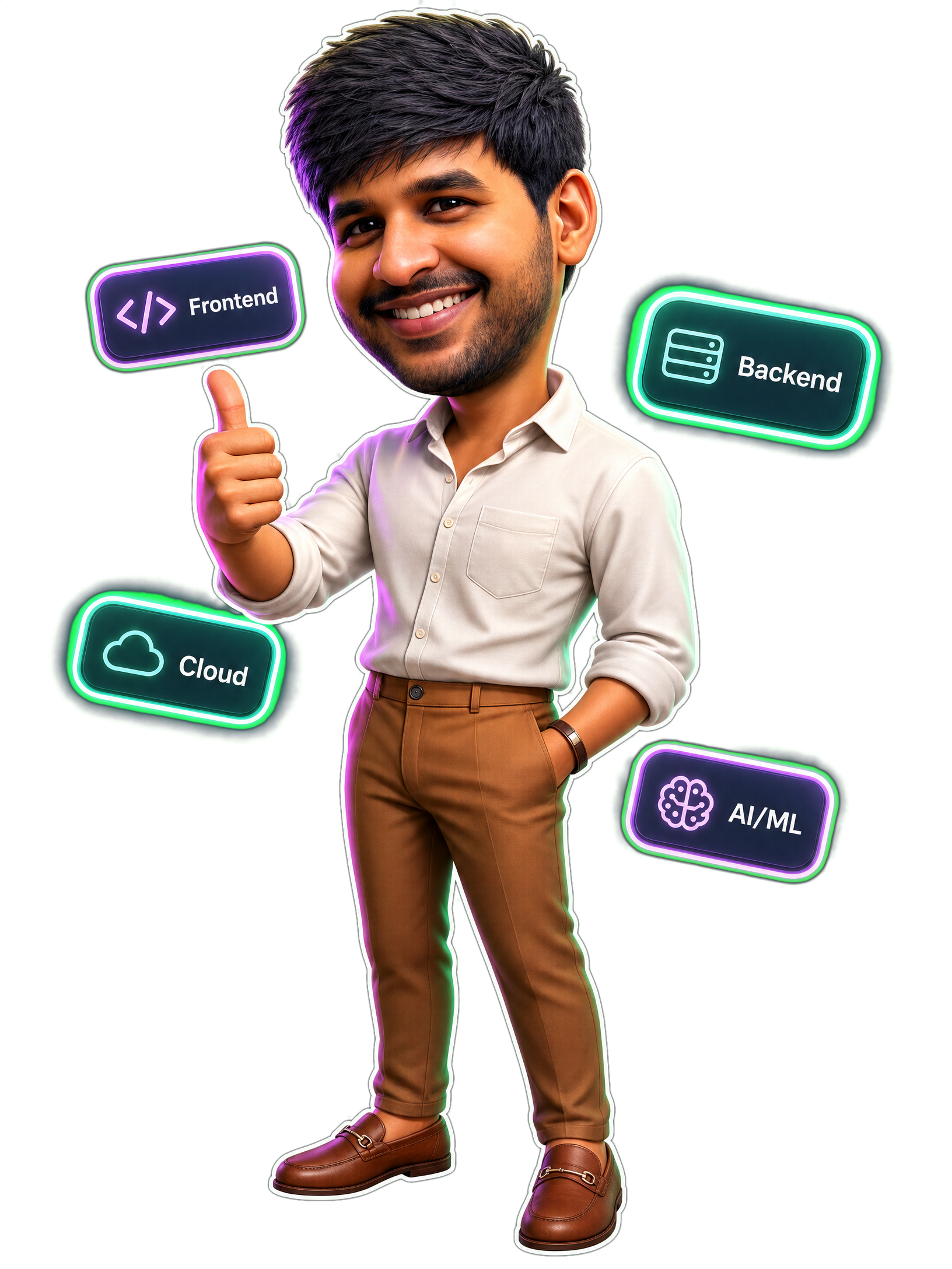 Praneeth giving thumbs up with skill badges